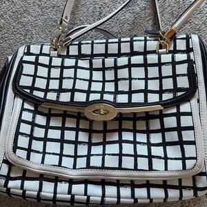 Chic Black and White Grid Pattern Coach Handbag